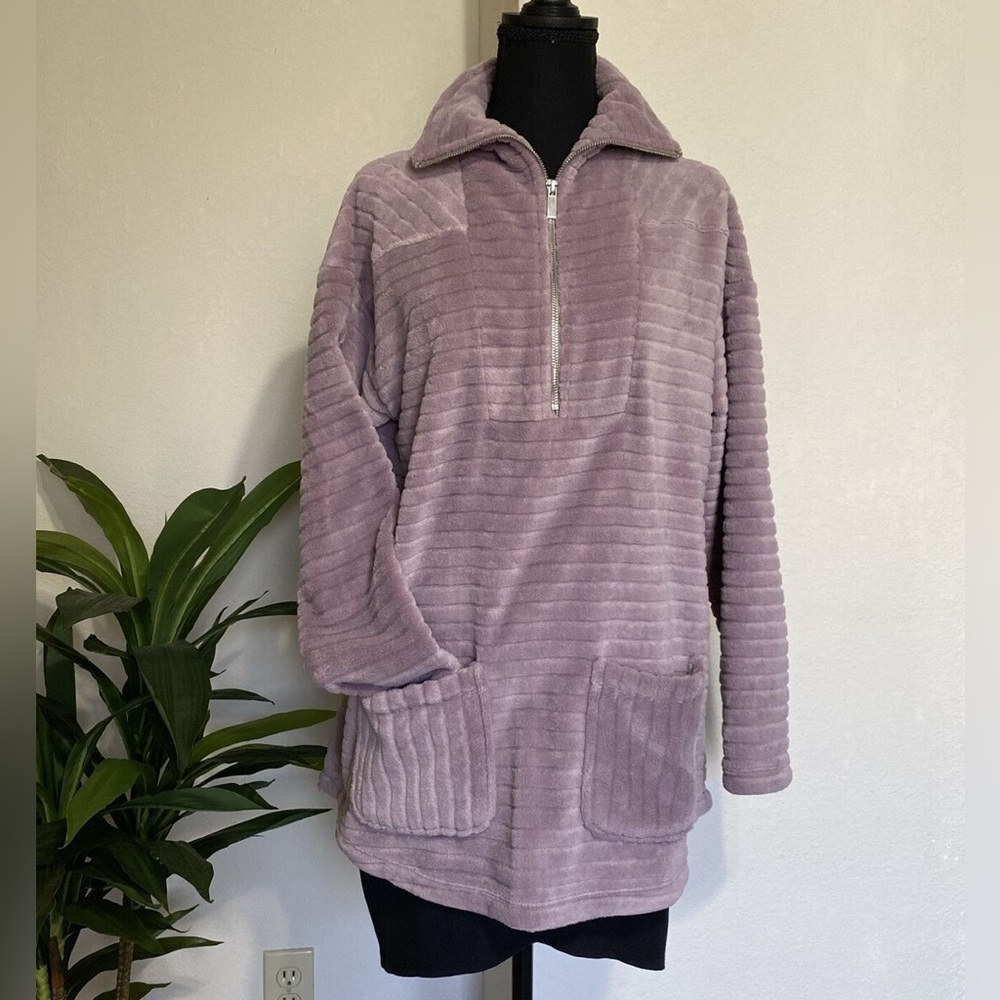 Soft Surroundings Frost Fleece Purple 1/4 Zip Ribbed Pockets size small